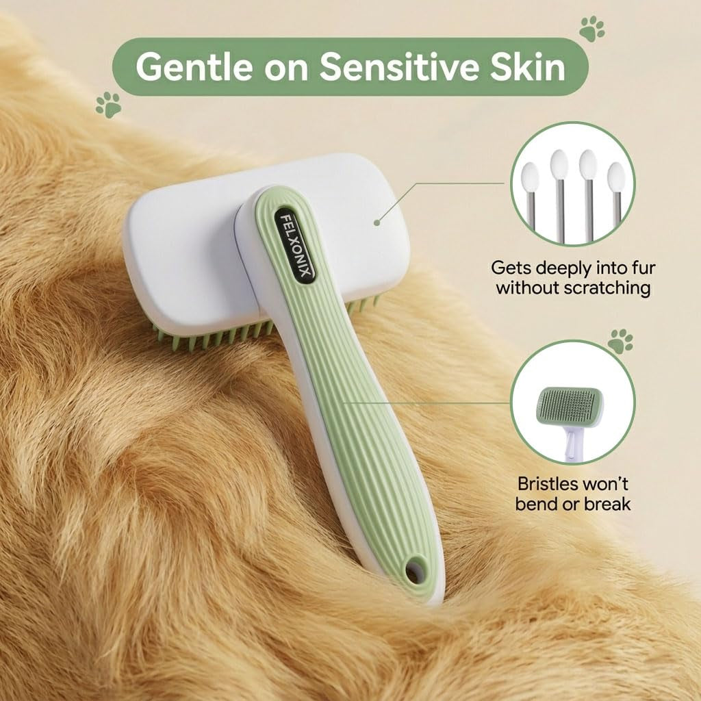 Self Cleaning Slicker Brush for Dogs & Cats, Deshedding Dog Brush