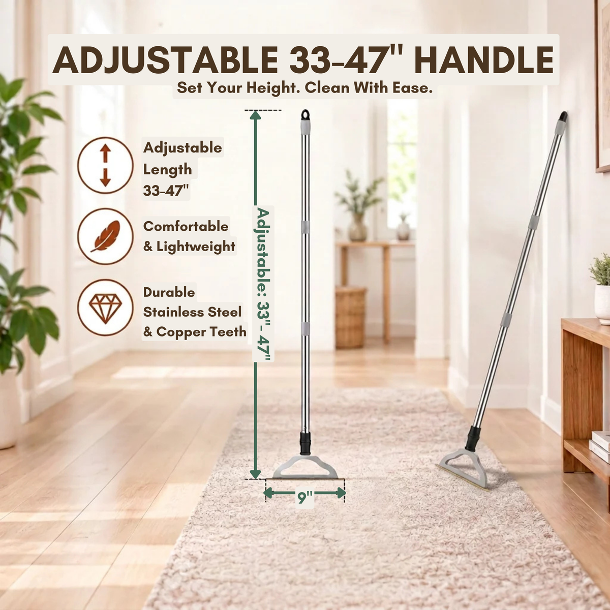 Furrington FurLift: Long-Handle Pet Hair Removal Carpet Rake