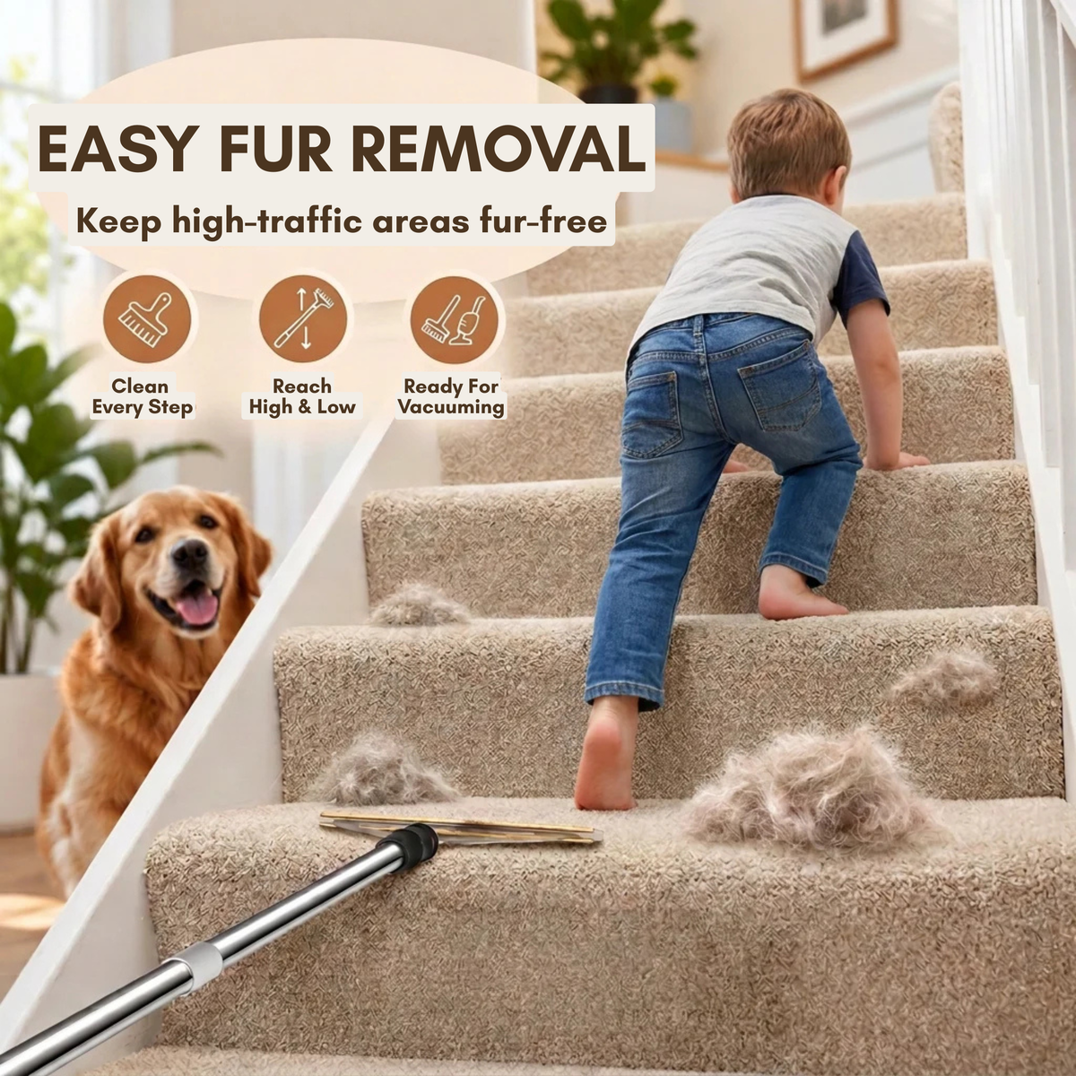 Furrington FurLift: Long-Handle Pet Hair Removal Carpet Rake