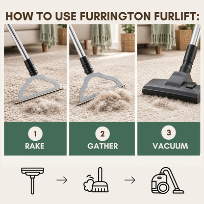 Furrington FurLift: Long-Handle Pet Hair Removal Carpet Rake