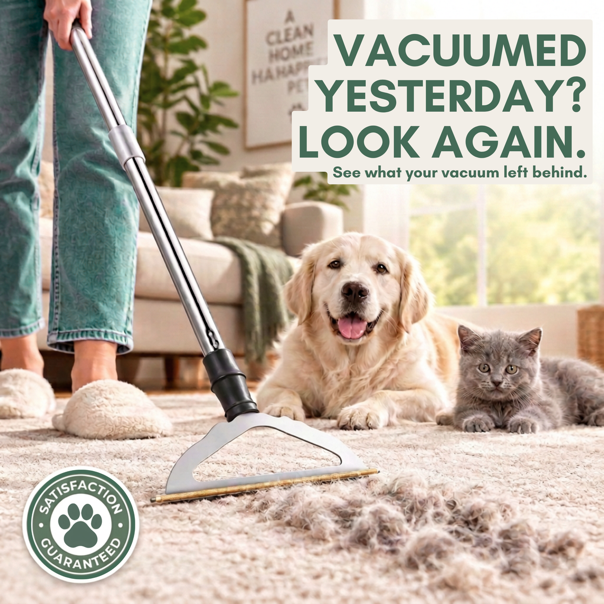 Furrington FurLift: Long-Handle Pet Hair Removal Carpet Rake