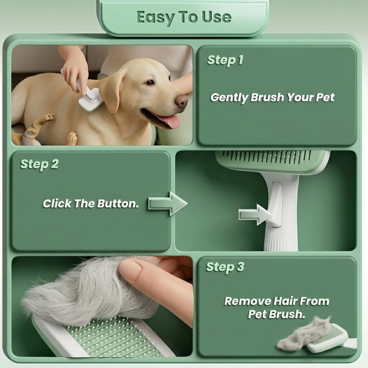 Self Cleaning Slicker Brush for Dogs & Cats, Deshedding Dog Brush