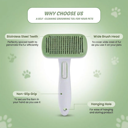Self Cleaning Slicker Brush for Dogs & Cats, Deshedding Dog Brush