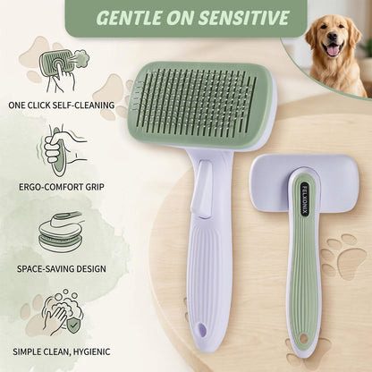 Self Cleaning Slicker Brush for Dogs & Cats, Deshedding Dog Brush